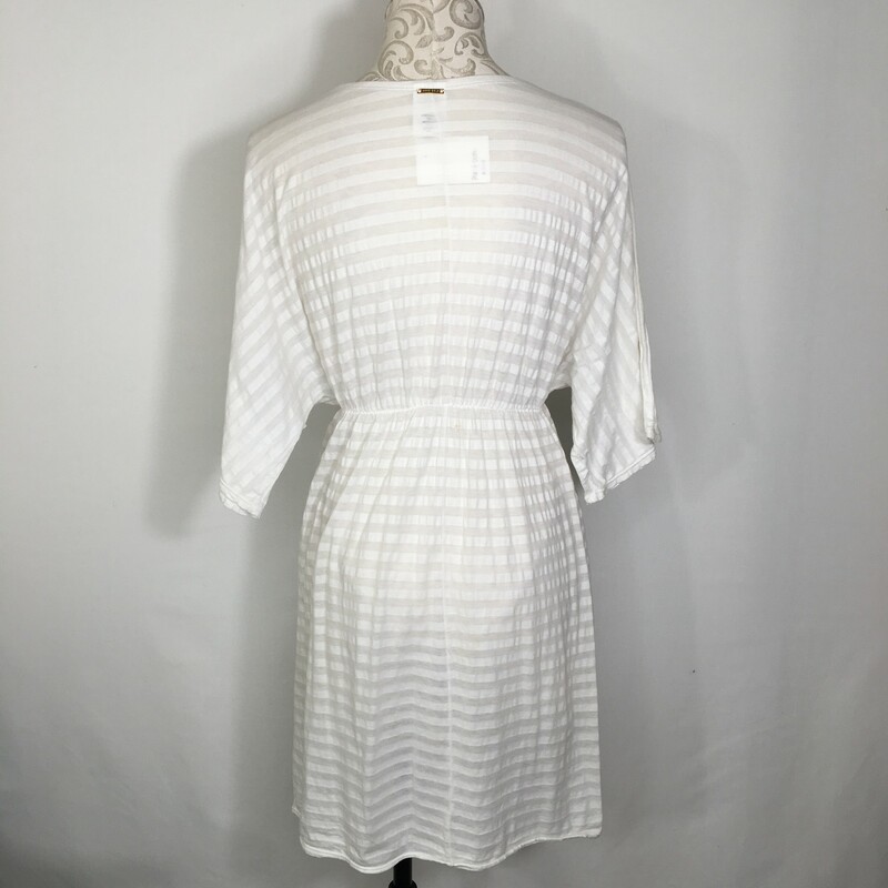 100-080 Anne Cole, White, Size: Medium sheer striped deep v neck coverup dress