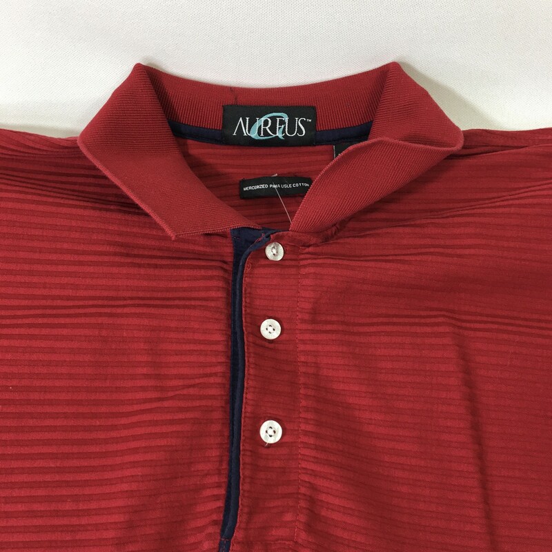 100-1077 Aureus Button Up, Red, Size: Large ribbed striped short sleeve polo