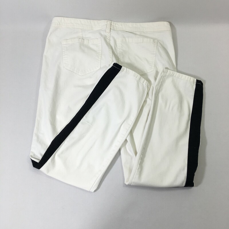 100-847 Life In Progress, White, Size: 30 white jeans with black stripes down both sides 98% cotton 2% spandex  good