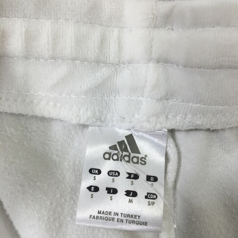 100-808 Adidas, White, Size: Small white velvet bootleg sweatpants 75% cotton 25% polyester  good