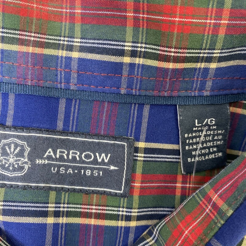 100-1071 Arrow Plaid Button, Blue, Size: Large