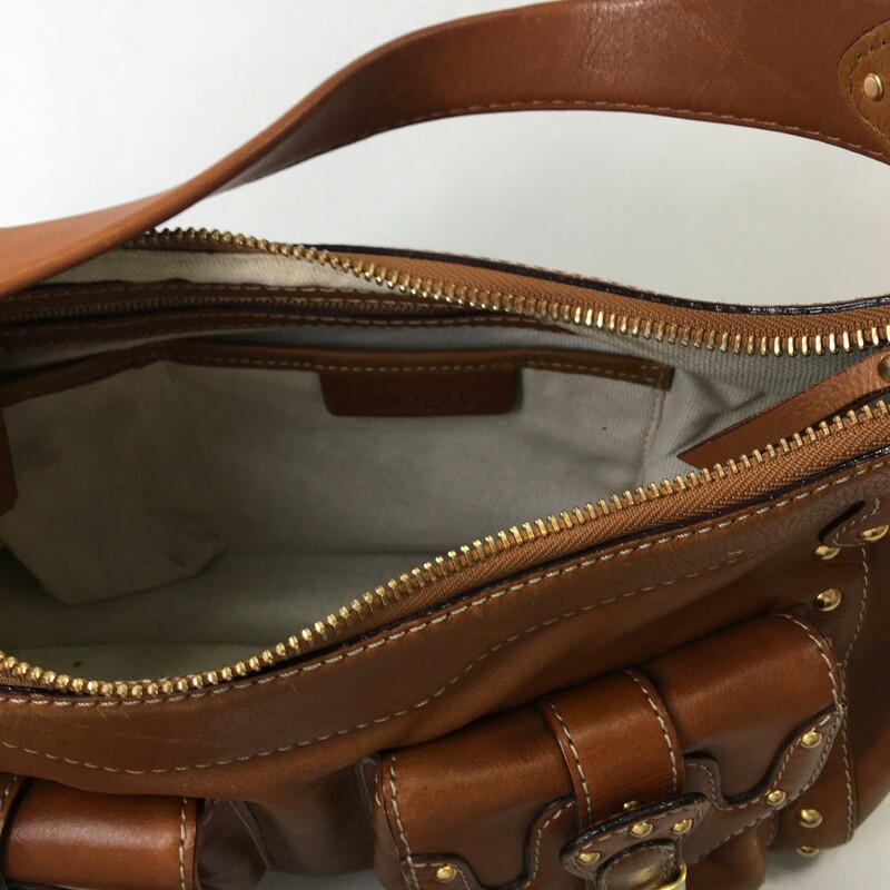 Michael Kors Leather Purs, Brown, Size: Designer B 2 pocket brown leather bag with gold detailing