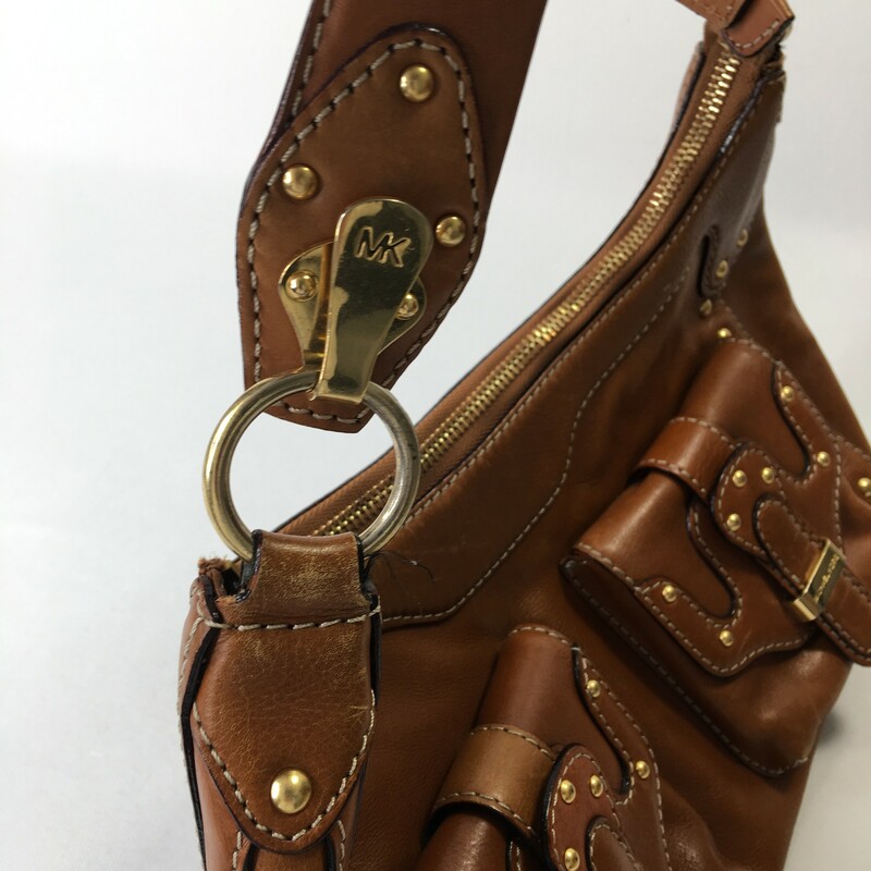 Michael Kors Leather Purs, Brown, Size: Designer B 2 pocket brown leather bag with gold detailing