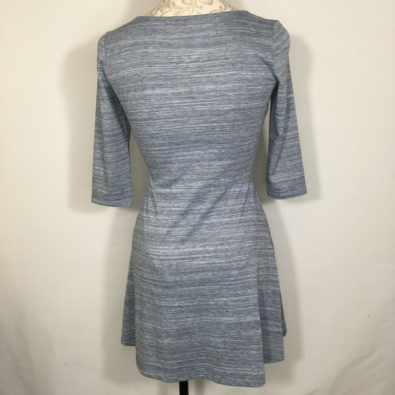 H&M Mid Length Sleeve Str, Blue, Size: XS striped skater dress light blue and grey