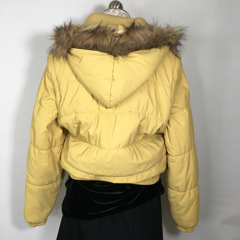 Dollhouse Puffer Jacket, Yellow, Size: Large fur lined hood with buttons