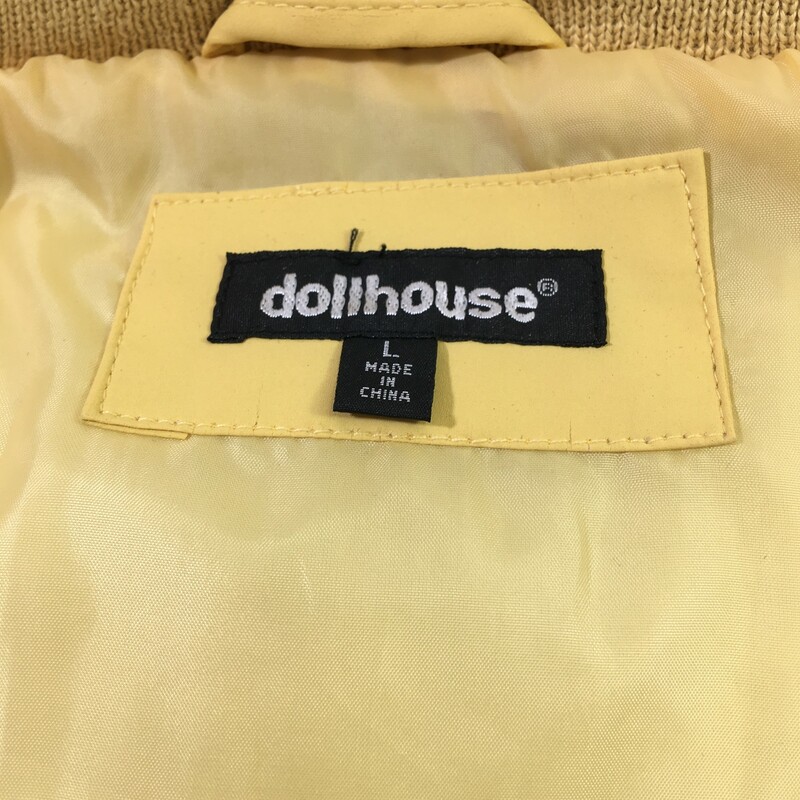 Dollhouse Puffer Jacket, Yellow, Size: Large fur lined hood with buttons