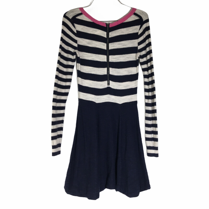 100-438 Express Sweater D, Blue, Size: Small white and blue striped dress with pink collar