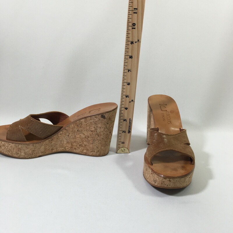 K.Jacques Cork Wedge Sand, Tan, Size: 9