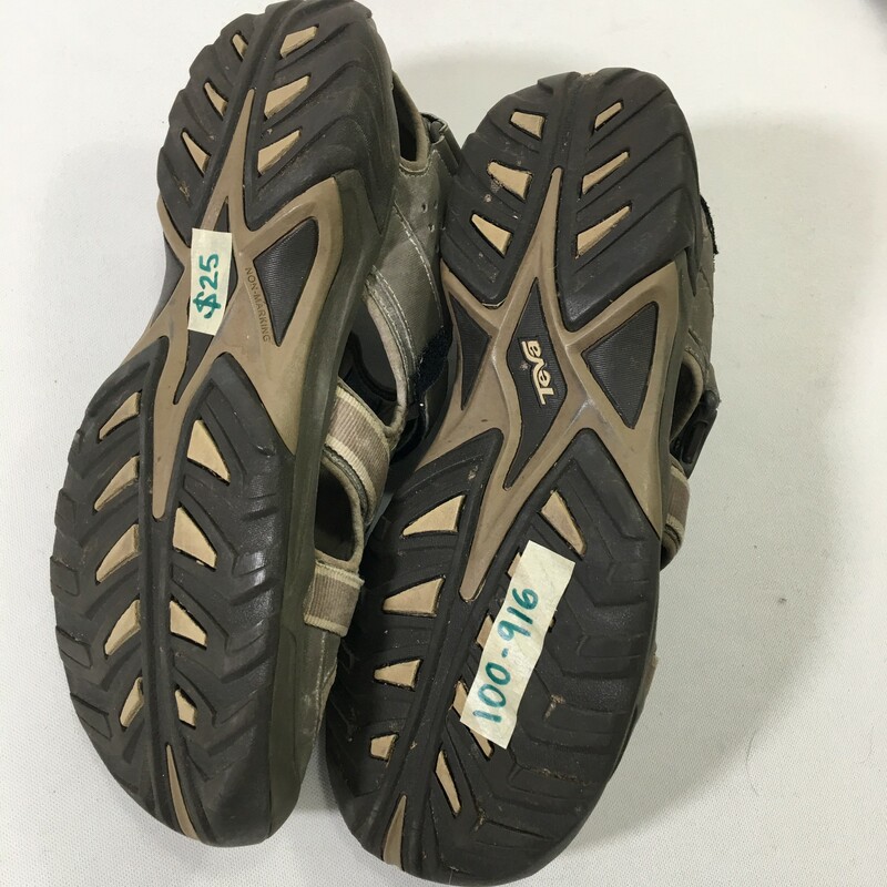100-916 Teva, Tan, Size: 11.5 mens tan/green teva sandals n/a  okay