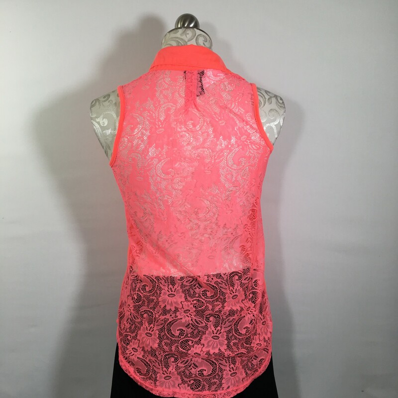 125-068 Rue21, Pink, Size: Medium collared hot pink lace back tank top 100% nylon  good