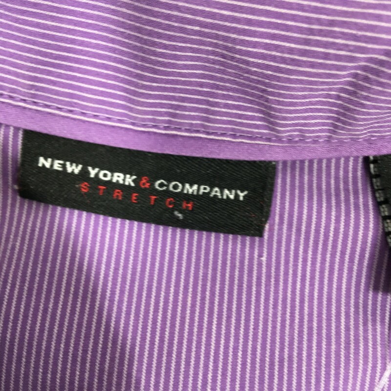 120-185 New York & Compan, Purple, Size: Small Purple striped short-sleeved blouse with ruffle detailing  Cotton/Polyester/Spandex