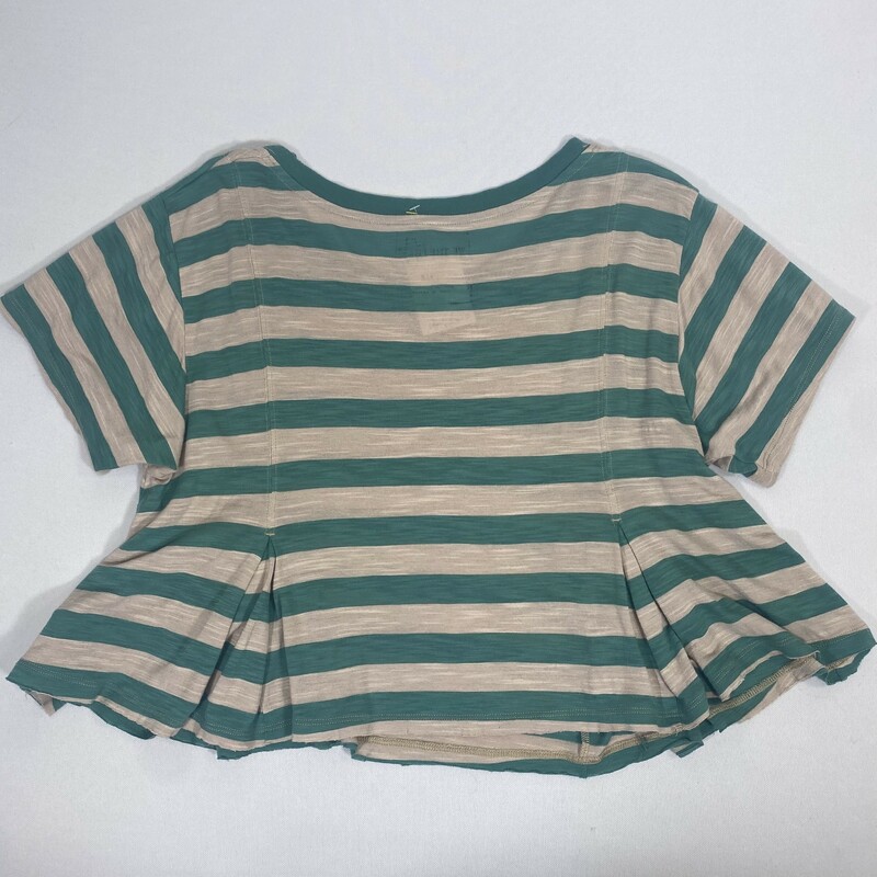 102-240 We The Free, Green/be, Size: Small beige and green striped shirt rayon/polyesther