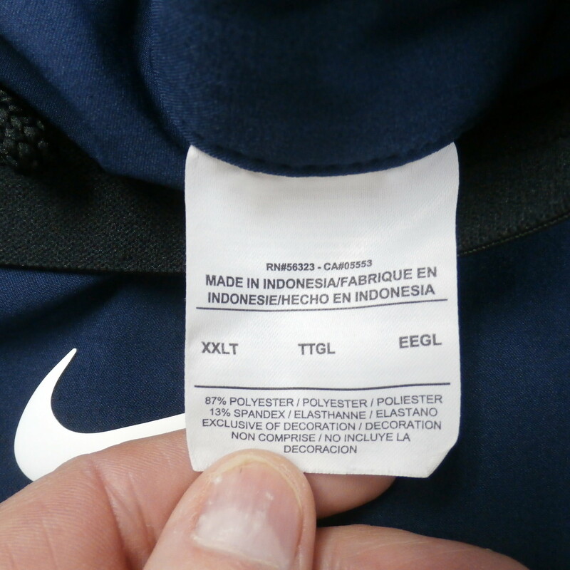 Utah Jazz Men's Nike NBA Basketball Pants Blue Size 2XLT Polyester #29115
Rating: (see below) 4- Fair Condition
Team: Utah Jazz
Player: Team
Brand: Nike
Size: Men's 2XLT (Measured Flat: Waist 17\"; Length 46\"; inseam 32\")
Measured flat: across waist laying flat; waist to bottom of legs; crotch to bottom of legs
Color: Blue
Style: embroidered; tear away snap up sides; drawstring and elastic waist; no pockets;
Material:  87% Polyester  13% spandex
Condition: 4- Fair Condition:  Wrinkled; 1 of the snaps is broken or needs to be replaced; 6th on the R side; slight fading or discoloration; minor pilling and fuzz;
Item #: 29115
Shipping: FREE