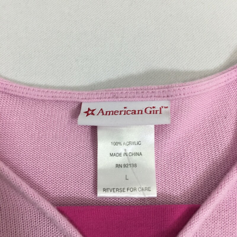 120-438 American Girl, Pink, Size: Large girls pin sweater with butterfly on it 100% acrylic  good