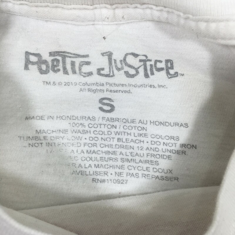 120-548 Poetic Justice, White, Size: Small white graphic shirt with person on it 100% cotton  good