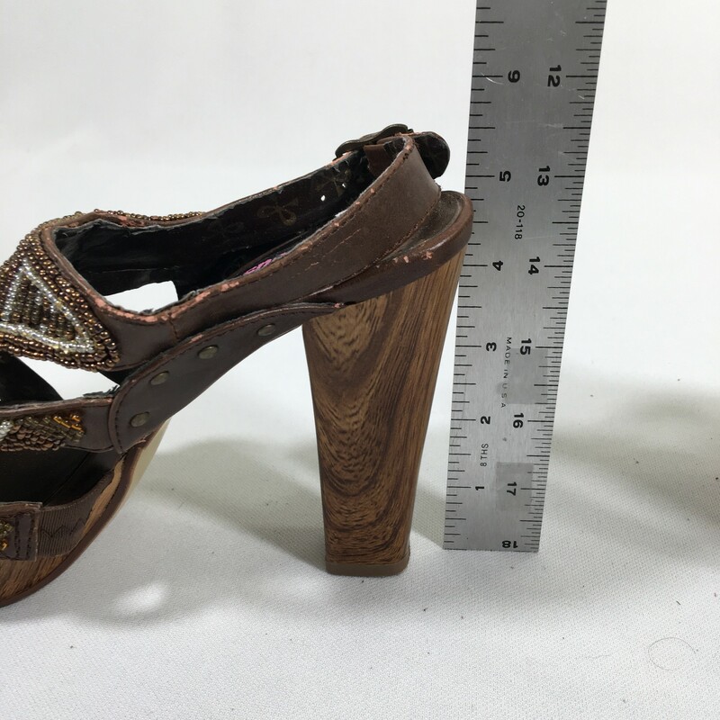 Dollhouse Beaded Heels, Brown, Size: 9 wood heels