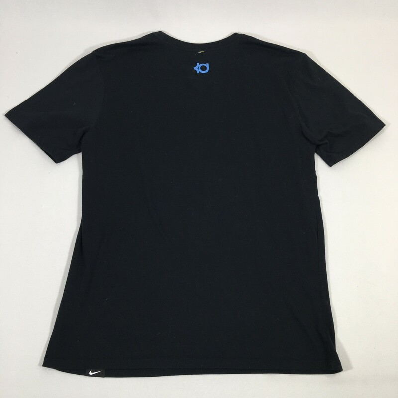 102-140 Nike, Black, Size: Medium Black short sleeve t-shirt w/blue lettering Cotton/polyesther