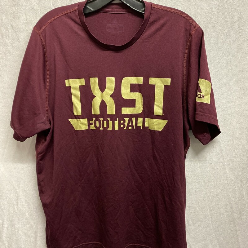 Texas State Shirt, Maroon, Size: XL<br />
faded, discoloring, stretched out from use, pilling an fuzz, logos are cracked and worn