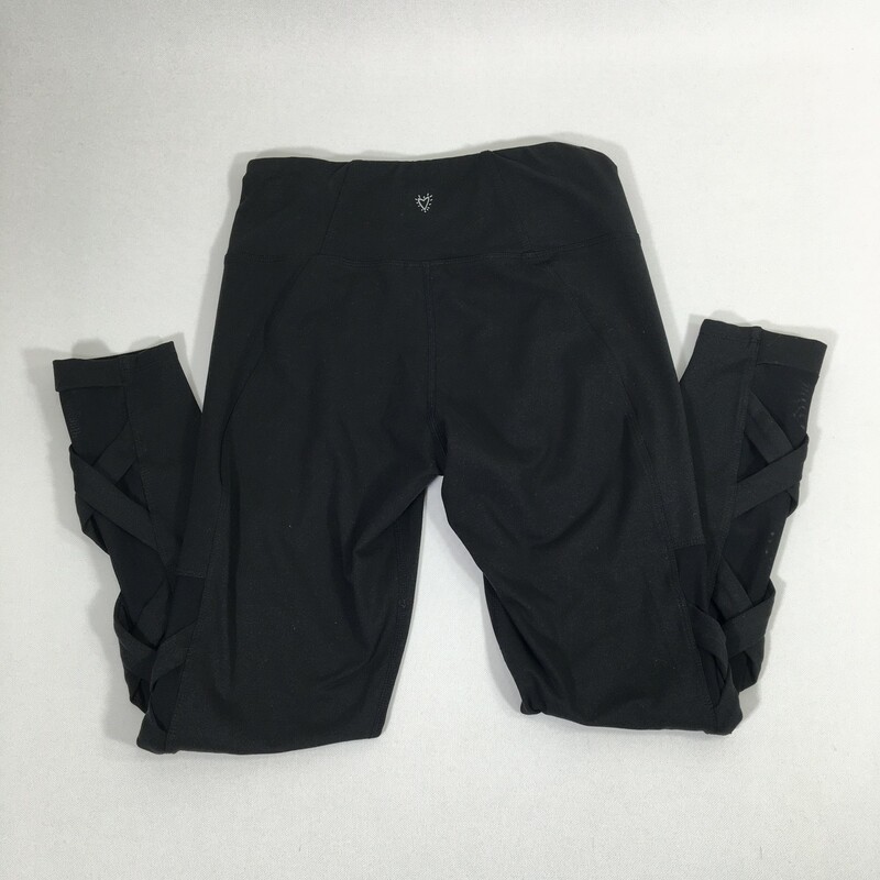 100-811 Betsy Johnson Per, Black, Size: Small black athletic leggings with mesh on the side and ties up 83% polyester 17% spandex  good