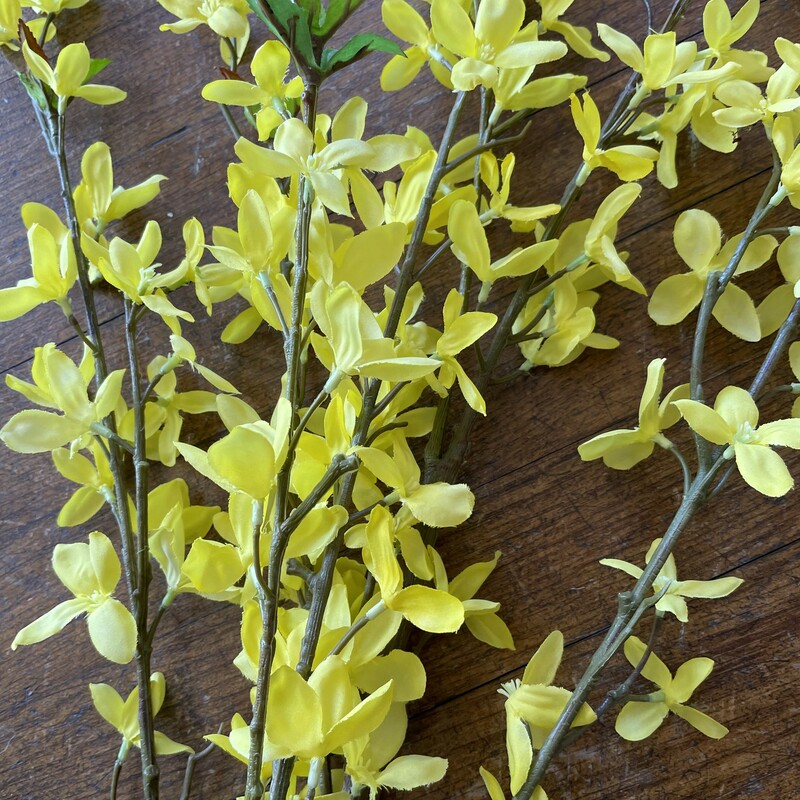 Silk Forsythia Cluster<br />
Perfect for spring vases or arrangementw<br />
Yellow<br />
Size: 42 inches to the bend in the stem<br />
IN STORE PICK UP ONLY
