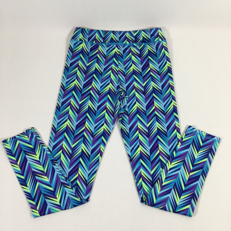 110-151 Layer 8, Blue+mul, Size: Large purple blue and green patterned leggings 88% polyester 12% spandex  good