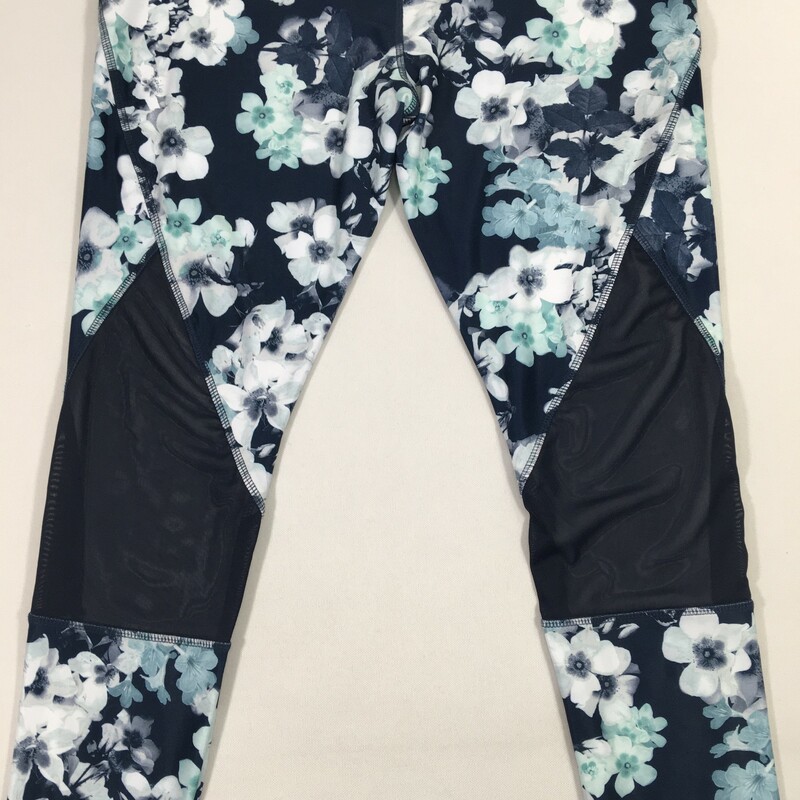 117-033 Jockey, Blue, Size: XL Blue and White Floral Legging with mesh  Polyester/ Spandex