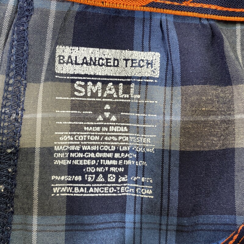 100-658 Balanced Tech, Blue, Size: Small Blue plaid pajama pants cotton/polyesther