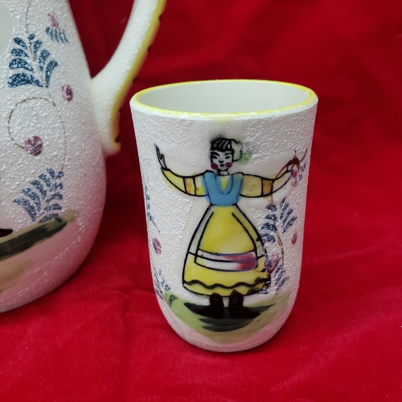 Hand Painted Pitcher, W/ Cups, Size: 3 Piece