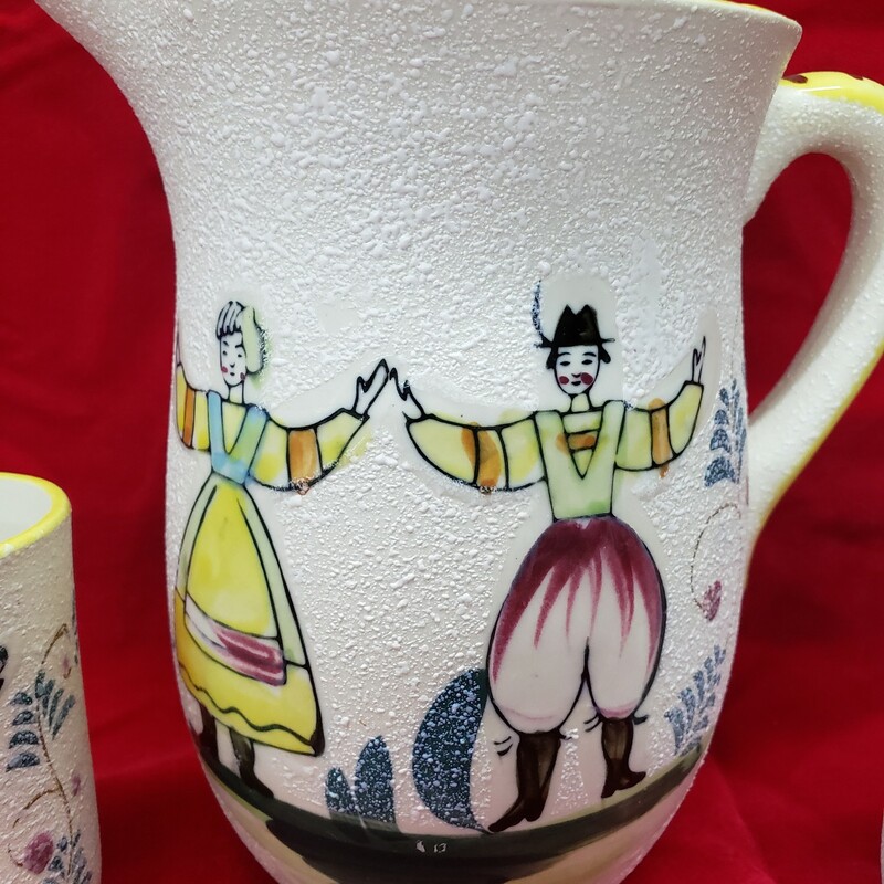 Hand Painted Pitcher, W/ Cups, Size: 3 Piece