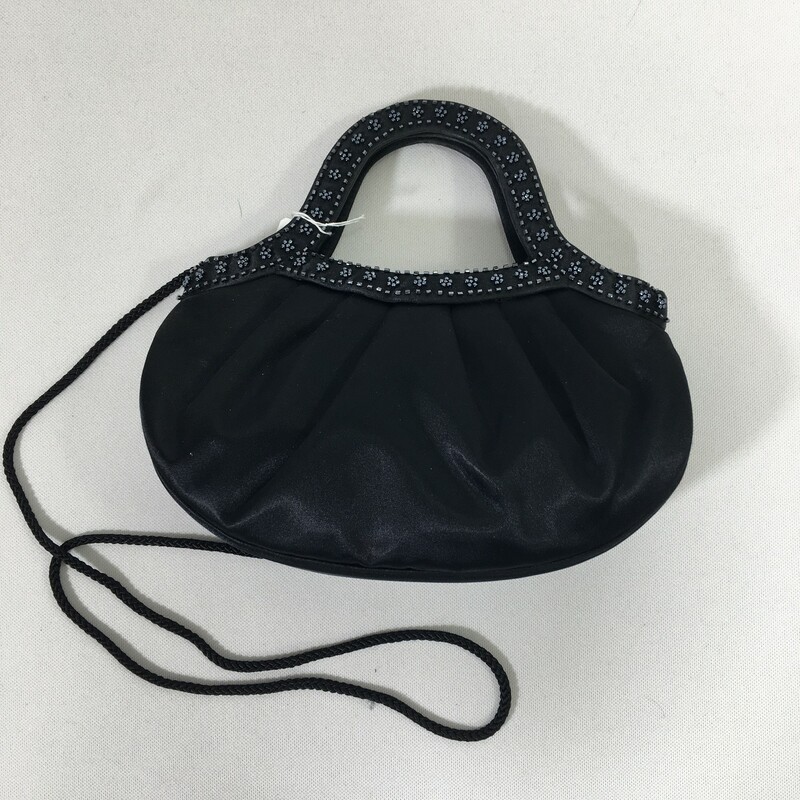 La Sera by Franchi black satin purse, beaded detail, gnadle and shoulder strap