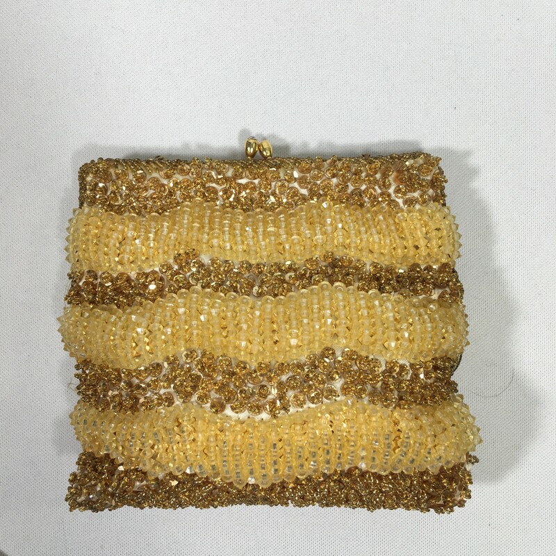116-075 Richere Bag by Walborg made in Hongkong, Yellow/gold, Size: Mini Bags Yelloe/Gold Beaded Change Purse -   has small missing sequin or beads