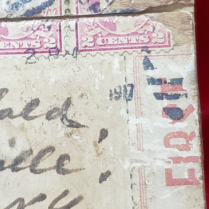 Antique Box W/ Postage, stamped 1917, Size: 5.5 x 2.5 x 1.5