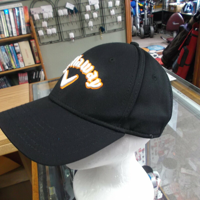 Callaway Hex Hot Velcro Back Cap Hat Black One Size Polyester #8810
Rating:   (see below) 2 - Great Condition
Team: n/a
Player: n/a
Brand: Callaway 
Size: One Size
Color: Black
Style: Velcro Hat; Embroidered Logo; Hex Hot
Material: 100% Polyester
Condition: - Great Condition - wrinkled; Material looks and feels good; Pilling and fuzz; No stains(See Photos for condition and description)
SHIPS IN POLY BAGS - It may get squished a little during shipment
Shipping: $3.37
Item #: 8810