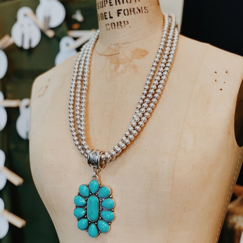 The perfect necklace to make a statement with beautiful silver and turquoise!