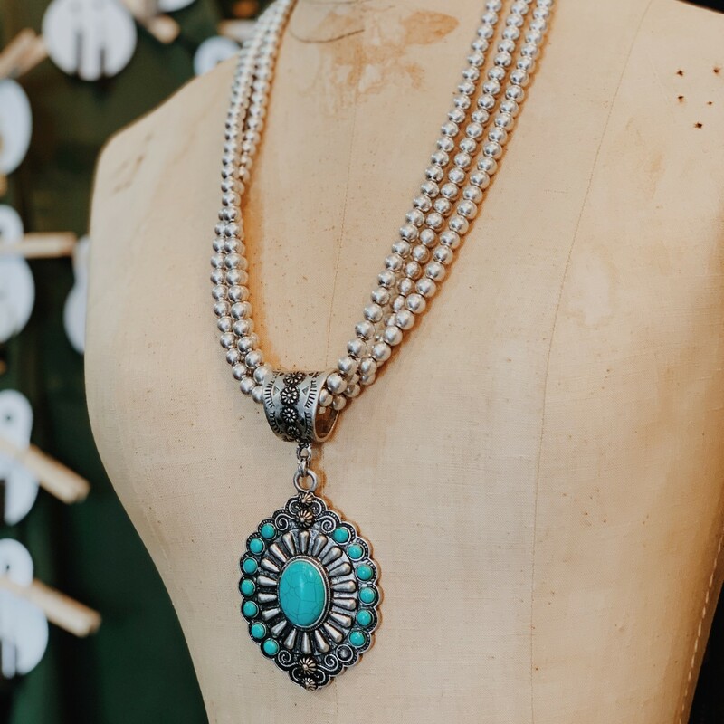 A lovely boho necklace with silver and turquoise making an excellent team!