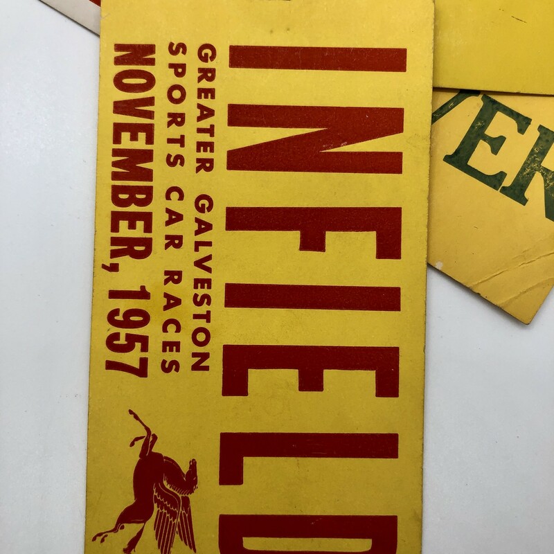 Really cool and rare car racing memorabilia grouping from 1957/58 including a 1957 Galveston, Texas Sports Car Races Infield and pit passes; and 1958 Del Mar pit & driver passes.