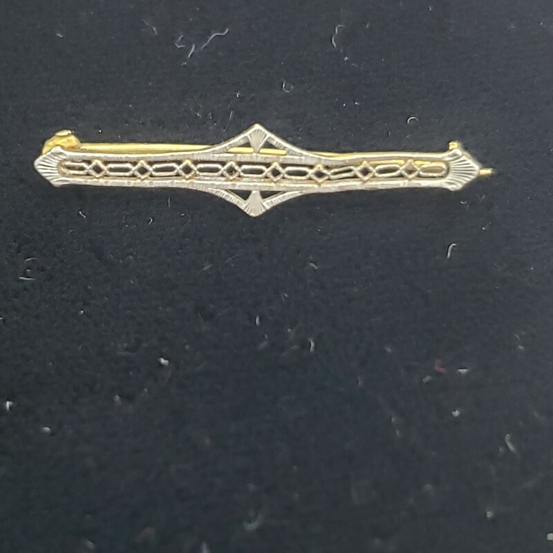 Antique Art Deco Bar Pin, 14k white & yellow gold, Size: 1