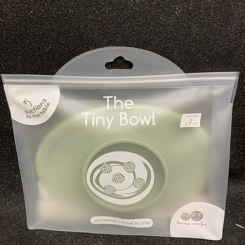 Tiny Bowl Sage, Sage, Size: Eating

Suction feature decreases tipped bowls and plates
Stable base promotes self-feeding and develops fine motor skills
Mat fits most highchair trays
Perfect for purees, baby cereal, oatmeal and pasta
Compact and lightweight for dinners out and travel
Packaged in a reusable bag that is ezpz to pop in your diaper bag