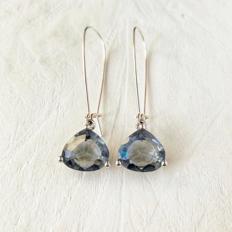 Charcoal Crystal Earring, Sterling

Beautifully faceted crystal in a 3 prong setting. Approximately 1.25 inch
Closed wires keep them from falling out and getting lost.