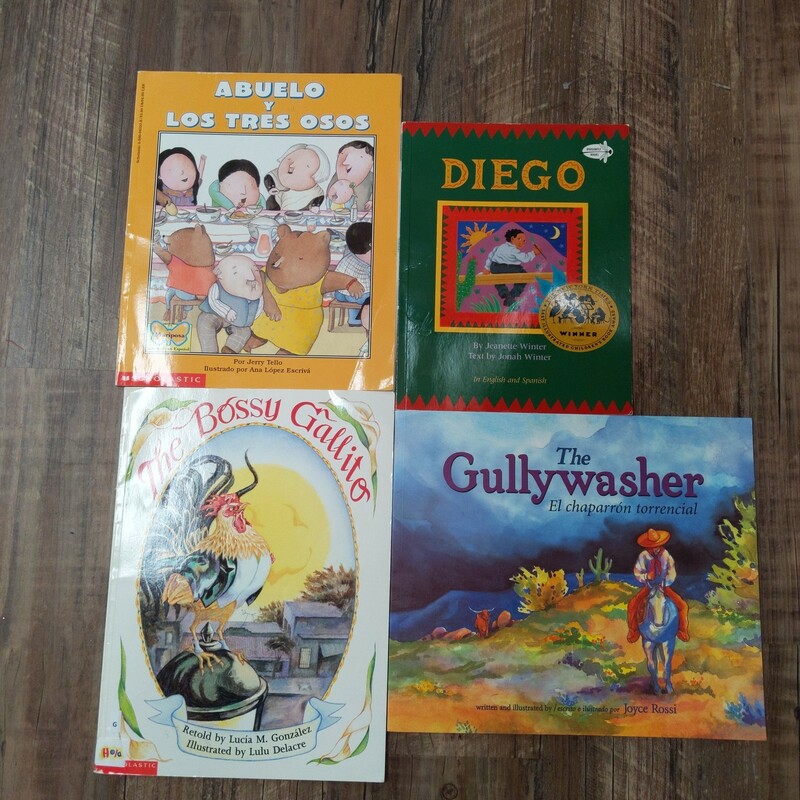 4Books- Spanish: The Gullywasher, Abuelo and the Three Bears, The Bossy Gallito, Diego, Multi, Size: Book