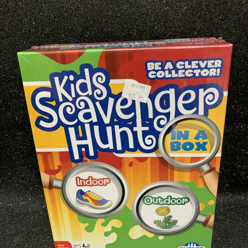 Scavenger Hut in a box
In Kids Scavenger Hunt everyone has a rip-roaring good time as players frantically search for the objects pictured on their cards!
Whether you are stuck inside ona rainy day - or at the park on a beautiful sunny day - this game is a fantastic way to get kids moving.  Ages 6, 2+ Players