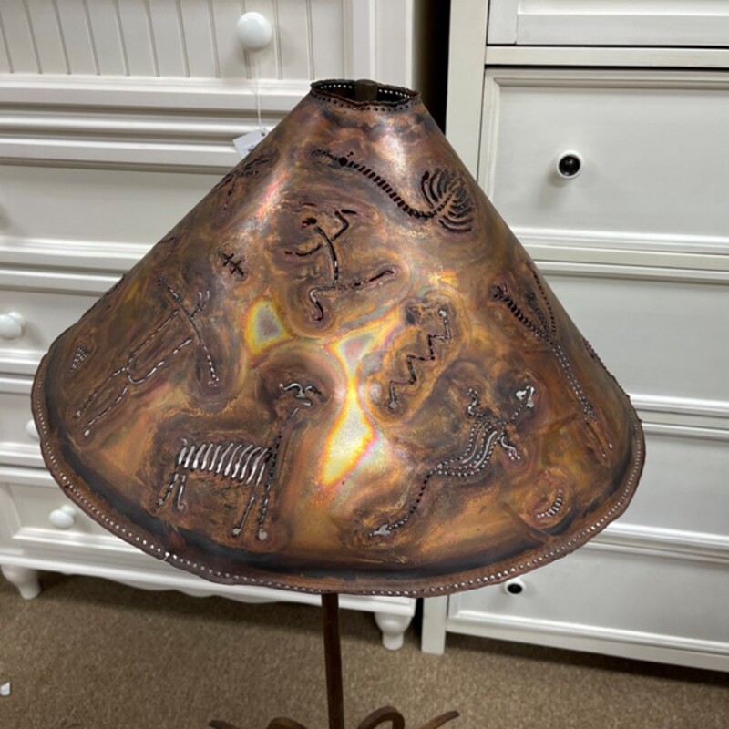 Hand Cut Artisan Iron Lamp w/Patina made by Bernard Collin, Size: 46