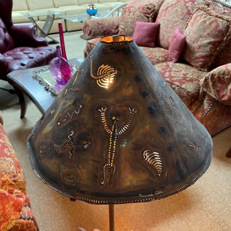 Hand Cut Artisan Iron Lamp w/Patina made by Bernard Collin, Size: 46