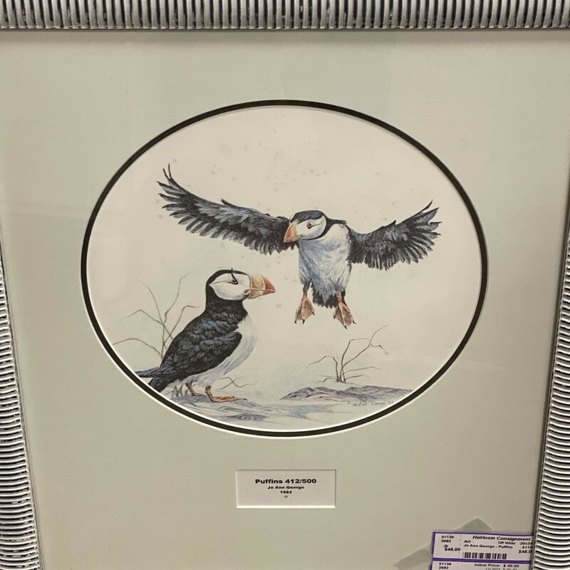 Jo Ann George - Puffins, Off Whte, Size: 20x24