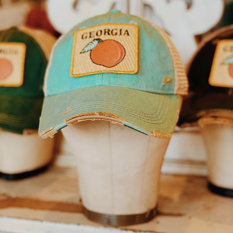 Adorable Georgia peach ball caps! Available in green, teal, and camo!