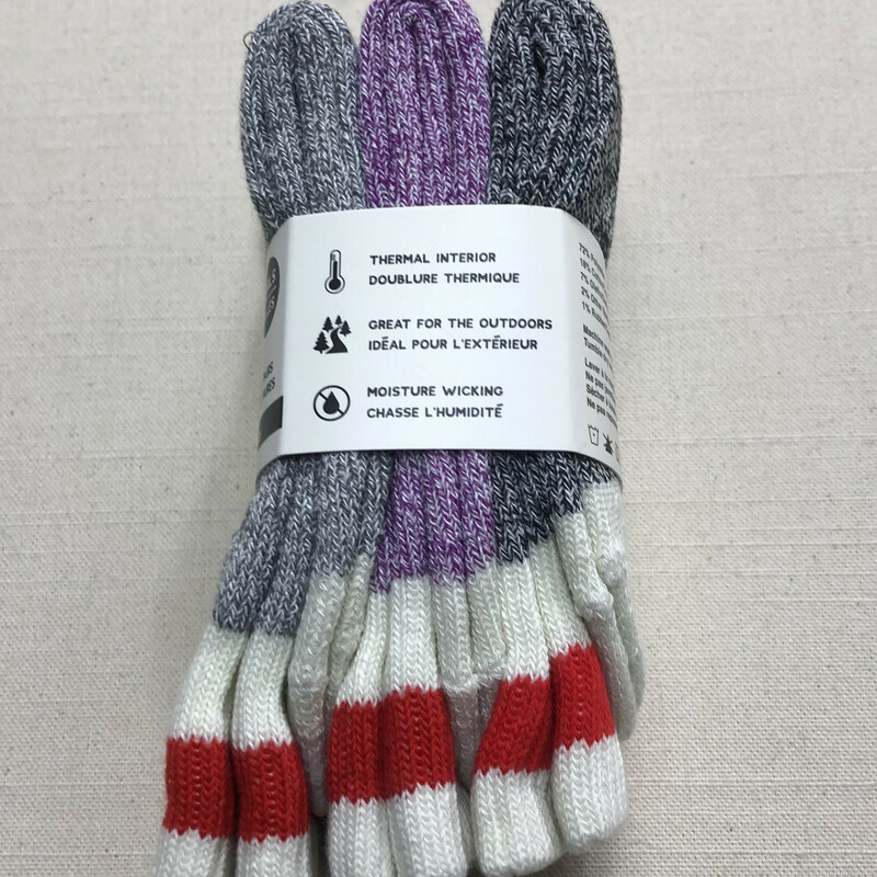 3Pack Thermal Socks, Multi, Size: 13-4Shoe<br />
New!<br />
Grey/Purple/Black