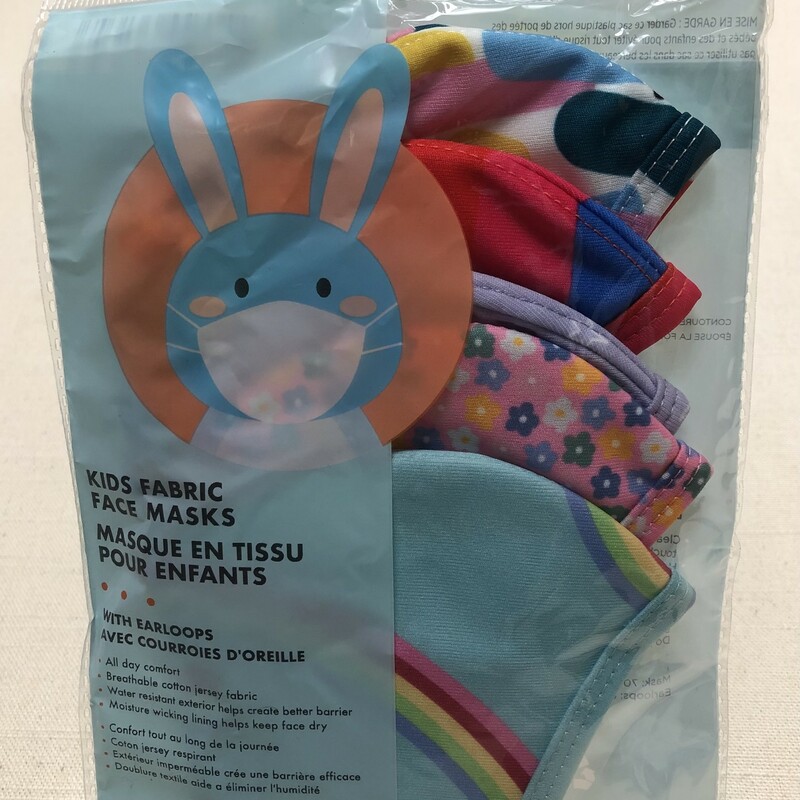 5Pack Fabric Face Masks, Multi, Size: 4-12Years<br />
NEW!<br />
Teal/Pink/Rainbow