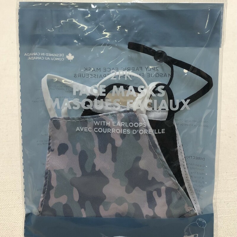 2Pacl 2 Ply FaceMasks, Camo/Black, Size: 10Years+
NEW!