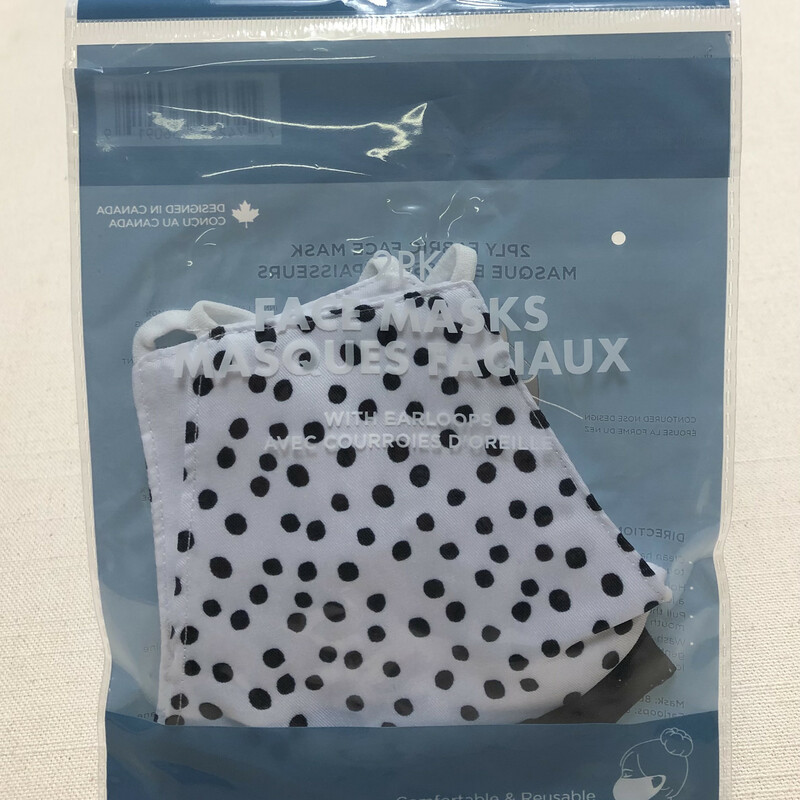 2Pack 2ply FaceMasks, White/White Polka Dot,<br />
Size: 10Years+<br />
NEW!