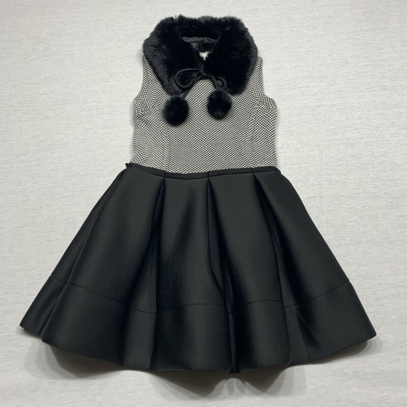 Mix media dress-knit top & scuba skirt-with fur collar